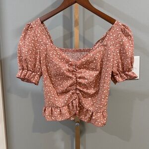 Floral Ruffle Sleeve Crop Top - Pink